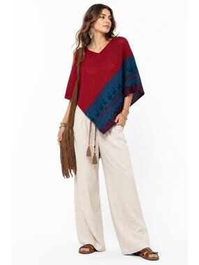 100% ALPACA PONCHO SWEATER artisan knit southwestern boho tribal festival OS